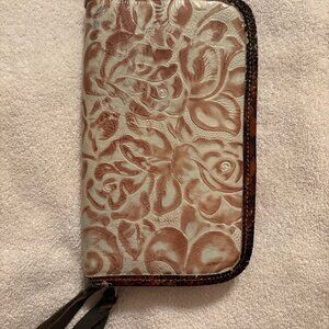 Double J Saddlery Turquoise/ Brown Rose Leather Clutch